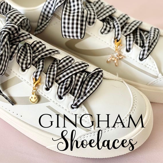 Gingham Shoe laces with shoe charm set for Sneakers Laces for Shoes Cute Shoe laces Fashion Shoe accessories Ribbon shoe laces for sneakers