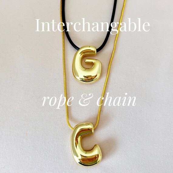 Gold bubble initial necklace personalized letter necklace with bubble charm snake chain gold necklace black rope necklace unique initial