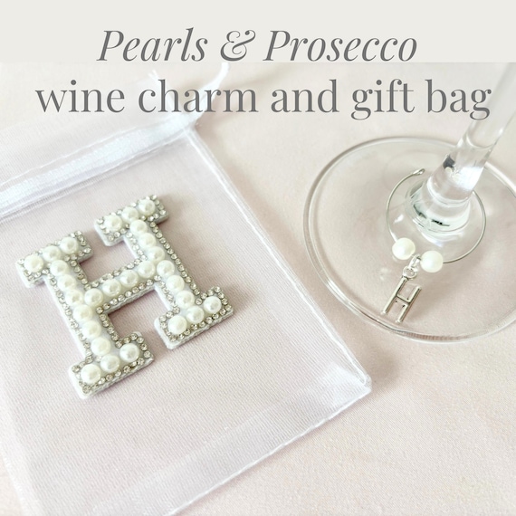 Pearl and Prosecco Theme Bachelorette Party Wine Theme Wine charm Party Favor Personalized Name Charm For girl weekend Personalized Gift Bag