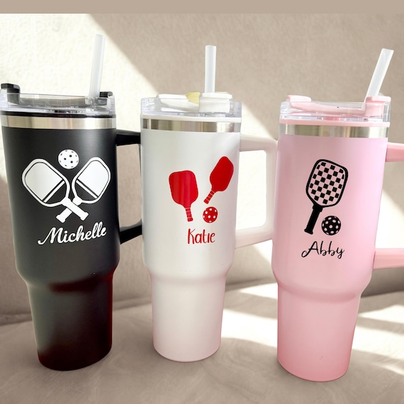 Custom Pickleball Tumbler With Handle Drink Holder Stainless Steel Travel Mug Player Gift Idea Sport Design Pickleball Lover Drink Container