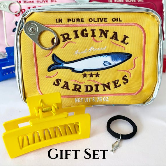 Cosmetic bag Set Fish Charm Beach Tie Coastal Accessory Party Favor Birthday Gift Yellow Set Cute Clip Hair Tie Beach Bundle Girl Present