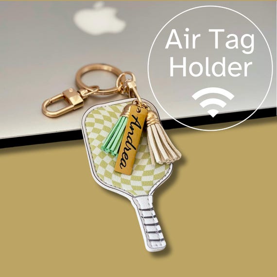 Pickleball gift bag charm for women personalized name accessories gift for her air tag holder keychain for gold letter charm faux leather
