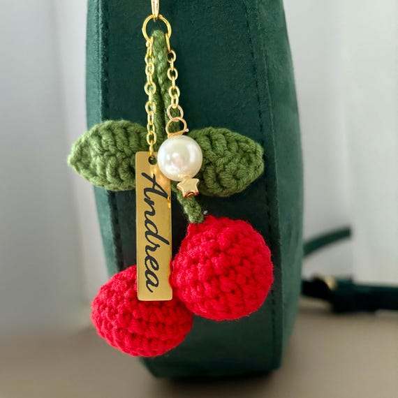 Cherry bag charm with personalized key chain custom cherry charm for purse handbag charm for women accessories for mom stocking stuffer