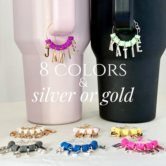 Custom name tumbler silver charm personalized cup handle gold charm stanley cup accessories for tumbler gift for girl name letter charm gift
