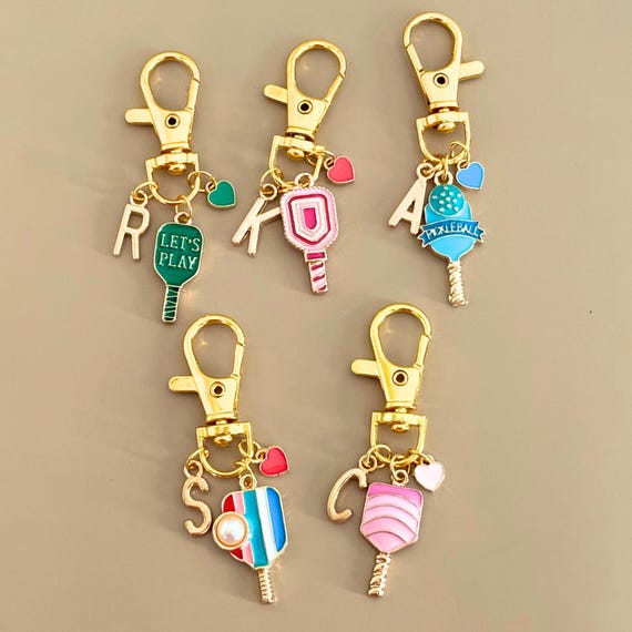 Pickleball gift keychain for team player gift custom charm for mom present with initial charm accessory group sports favor for team bundle