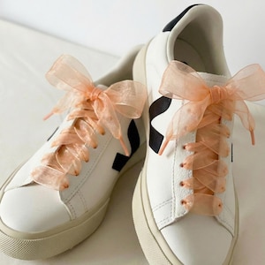 Cordones de satén para zapatos, cordones para zapatillas deportivas, cordones para zapatos, bonitos cordones para zapatos, accesorios de moda para zapatos, cordones de cinta para zapatillas de boda. Sunlit Blush