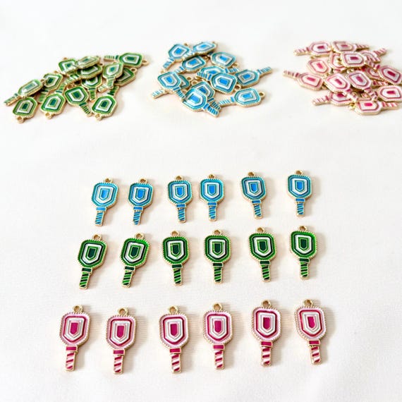 Sports Charm Pendant Pickleball Design Racquet Charm Blue Jewelry Making Supply Metal Charm Athletic Gift Team Present Sports Pendant Tennis