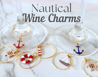 Nautical Wine Charms: Coastal Gold Accent, Beach Wedding Favors