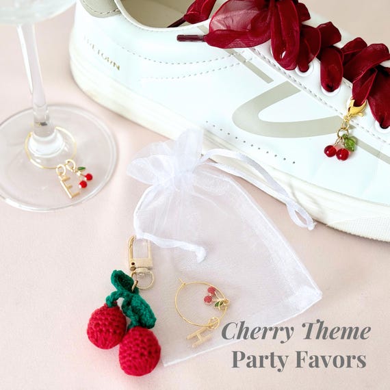 Wedding Shower Favor Gold Marker Wine Glass Cherry Gift for Bride Bachelorette Party Favor Bundle Shoelace Set Red Present for Bridal Shower