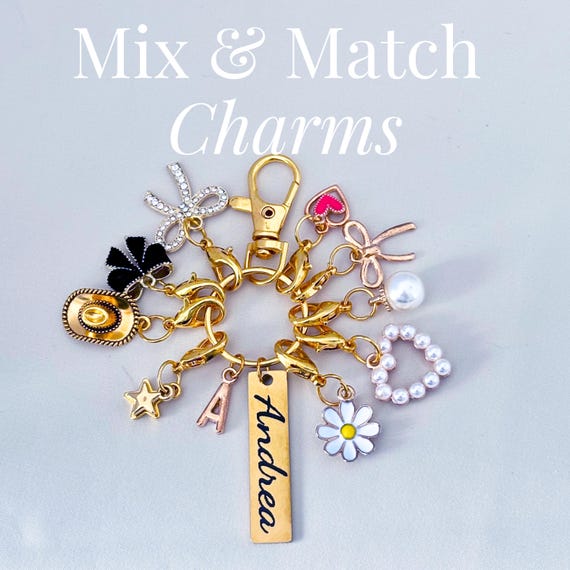 Cowboy keychain with personalization gift for her bag charm for purse with bow trendy gift for women accessories for purse charm with heart