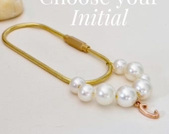Custom Bag Charm for Purse Gold Carabiner keychain with personalization gift for her pearl bead keychain with initial charm gold letter
