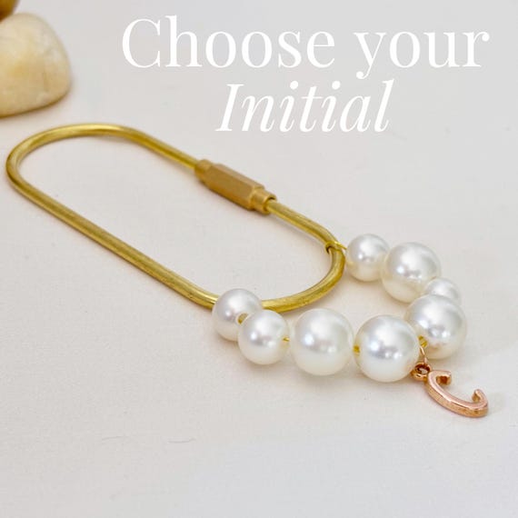 Custom Bag Charm for Purse Gold Carabiner keychain with personalization gift for her pearl bead keychain with initial charm gold letter