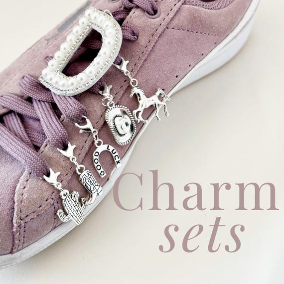 Cowgirl shoe charm set for sneakers Y2K shoes for woman charm silver heart charm initial charm country charm for shoe laces charm jewelry