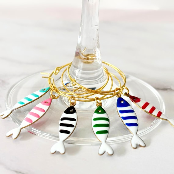 Coastal fish wine charms nautical drink markers beach-themed wine glass tags ocean party decor unique hostess gift beach house decor