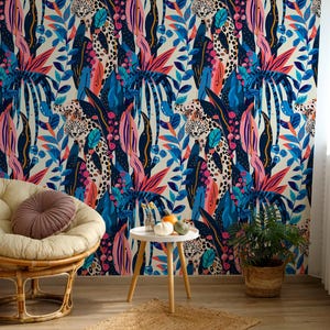 Watercolor Floral Wallpaper, Tropical Leaves Peel and Stick Wallpaper, Dark Botanical and Floral, Removable Wallpaper, Peel and Stick Mural