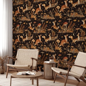 Mittelalterliche Tapete zum Abziehen und Aufkleben, Tapete mit Wald- und Hirschmotiven, Abnehmbare Tapete, Wandbild