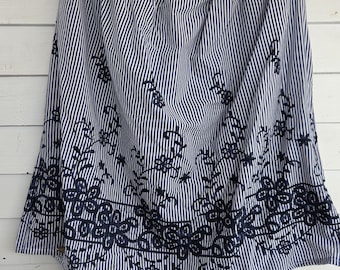 2X-4X Navy striped skirt, slip, Petticoat, Slip, skirt, half slip, Embroidered, cotton slip, elastic waist, Women