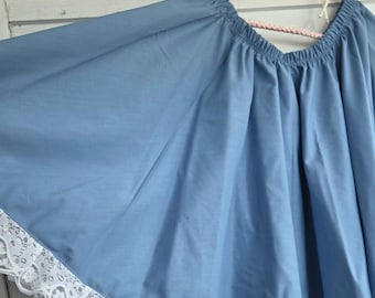 Large-XL, Blue circle skirt, full skirt, Circle Skirt, light skirt, women skirt, cottagecore, lace, elastic waist, summer