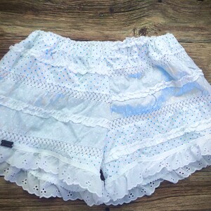 Small blue/white frilly Junior/Petite Bloomers, shorts, lace bloomers, shorts, knickers, cottagecore, mori, grandmacore, cotton bloomers image 1