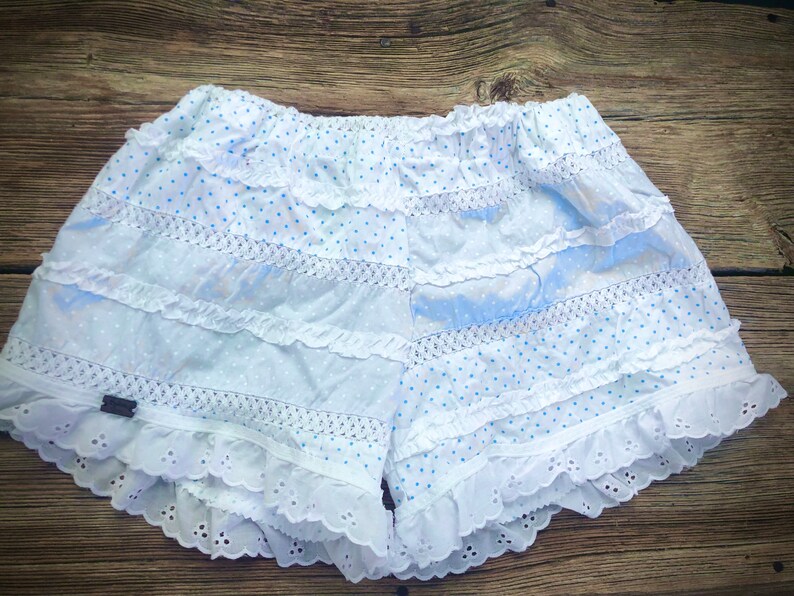 Small blue/white frilly Junior/Petite Bloomers, shorts, lace bloomers, shorts, knickers, cottagecore, mori, grandmacore, cotton bloomers image 1