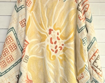 2XL-3X, Yellow Suzani Fabric Coat, Upcycled blanket coat, blanket coat, pockets, coat, jacket, blanket coat, embroidered