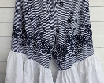 Large, bloomer brodé à rayures bleu marine, bloomer bleu marine, femme, slip, cottagecore, pantalon, bloomer en coton, short, pantalon, pyjama