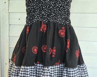 Red Bicycle Sundress, tie strap dress, summer dress, tiered dress, elastic, black sundress, dress, women dress, sundress, gingham