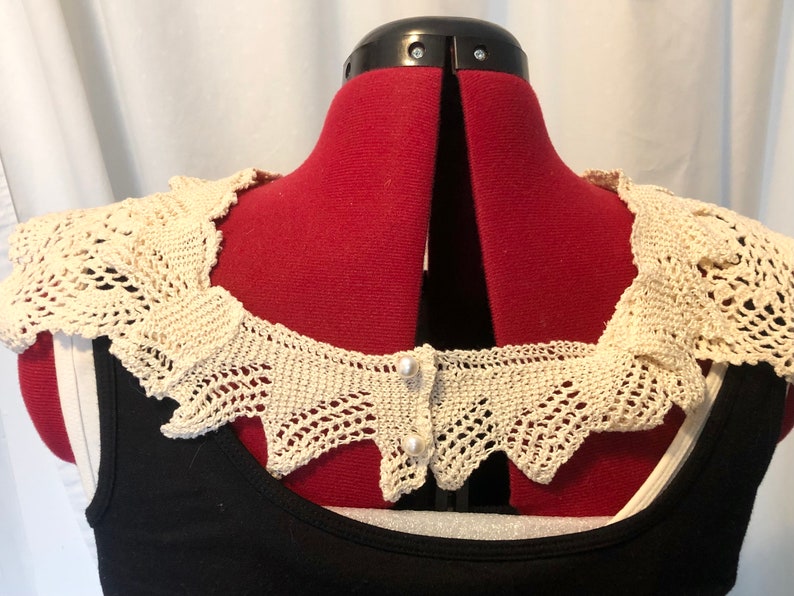 Rectangular crochet Removable Collar, Cream crochet Collar, Beige collar, crochet lace collar, shirt collar, detachable collar, dress collar image 3