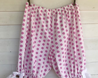 Bloomers a pois rosa medio-2X grandi, Bloomers da donna, Bloomer di cotone, Pantaloni, pantaloncini, mutandine, lingerie, cottagecore, grandmacore