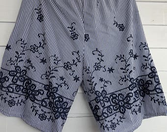 Large-XL, Navy Stripe Embroidered Bloomers, navy blue bloomer, women, knickers, cottagecore, pants, cotton bloomers, shorts, pantaloon, pj