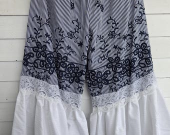 Medium, Navy Stripe Embroidered Bloomers, navy blue bloomer, women, knickers, cottagecore, pants, cotton bloomers, shorts, pantaloon, pj