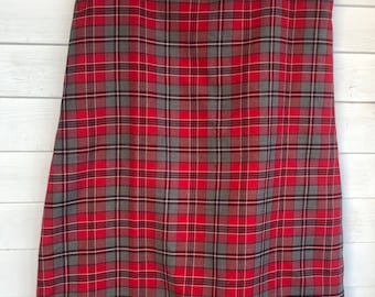 Long Red Plaid skirt, Medium to Large, red plaid skirt, tartan, plaid skirt, wool skirt, fall skirt, winter skirt, academia, pockets