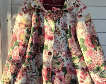XL- 2XL Pink Floral Vintage Blanket Coat, blanket Jacket, fuzzy coat, spring coat, women’s coat, rose coat, blanket jacket, coat, jacket