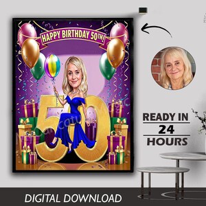 50th Birthday Caricature Gift Custom Personalized Illustration Unique Milestone Celebration Fun & Memorable Keepsake can Create for any age