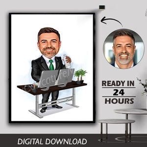 Boss Caricature Office Manager Desk Job work Business Professional Office Administrator or Secretary Portrait Caricature Cartoon Gift