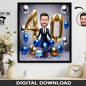 Personalized 40th Birthday Gift for Men, Funny Milestone Birthday, Custom Portrait or Caricature, Unique 40th Celebration Present