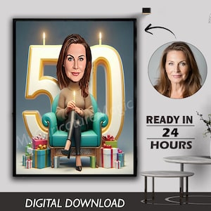 Verjaardagskarikatuur van foto, verjaardagscadeau-idee, 80e verjaardagscadeau, 70e verjaardagscadeau, 60e verjaardagscadeau, 50e verjaardagscadeau en elke leeftijd