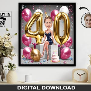 Personalized 40th Birthday Gift for Women, Funny Milestone Birthday, Custom Portrait or Caricature, Unique 40th Celebration Present