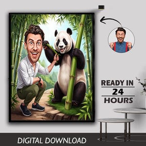 Custom Boys Male Pet Lover Panda Caricature Cartoon illustration doodle sketch drawing portrait stylized Photo to Cartoon Digital Download