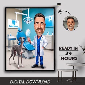 Benutzerdefinierte Tierarzt Chirurg Karikatur Haustier Hund Katze Doktor Auge Cartoon Portrait Geschenk für Gesundheit Betreuer Gesundheit Arbeiter lustige digitale Fotokunst