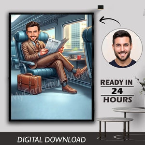 Bespoke Boss Caricature for Man , Businessman Caricature, Funny Caricature, Personalized Gift, Mr Banker Caricature, Digital Download