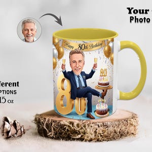 Eigen foto heren heren 80e verjaardag karikatuurmok cadeau stijlvol ontwerp 11oz 15oz unieke 18 mokkleuren bijpassende onderzetter kan worden gemaakt voor elke leeftijd