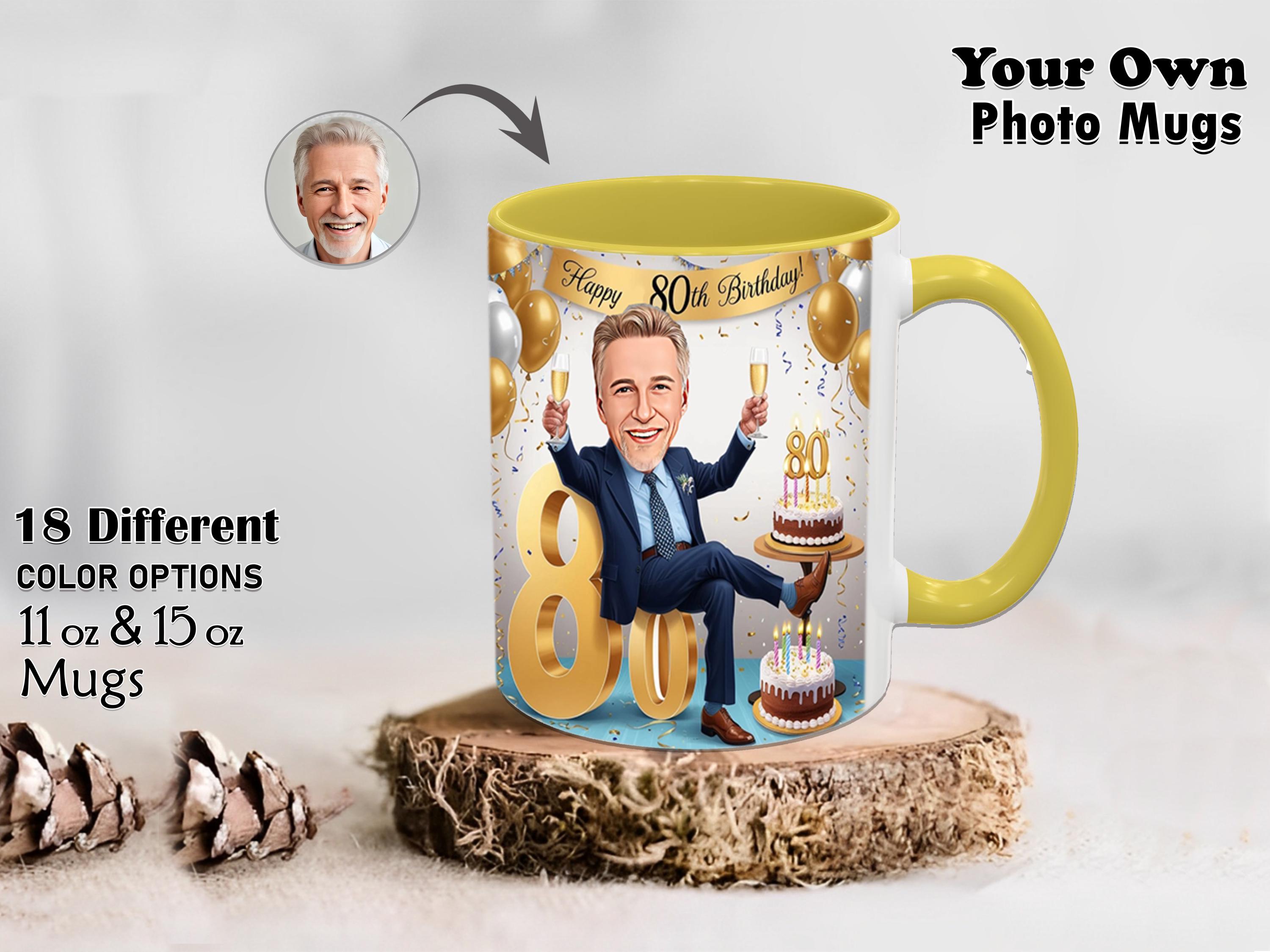 Custom Photo Caricature Mug: 80th Birthday Gift - Etsy