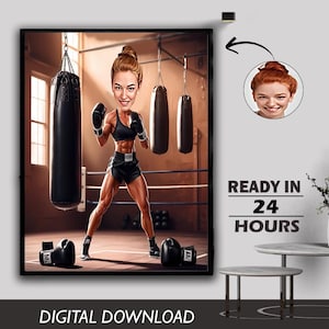 Meisjes Dames Vrouw Kickboksen Gym Oefening Training Fitnesscentrum Karikatuur Spier Cartoon Cadeau Custom Jurk Ontwerp Foto naar Cartoonkunst