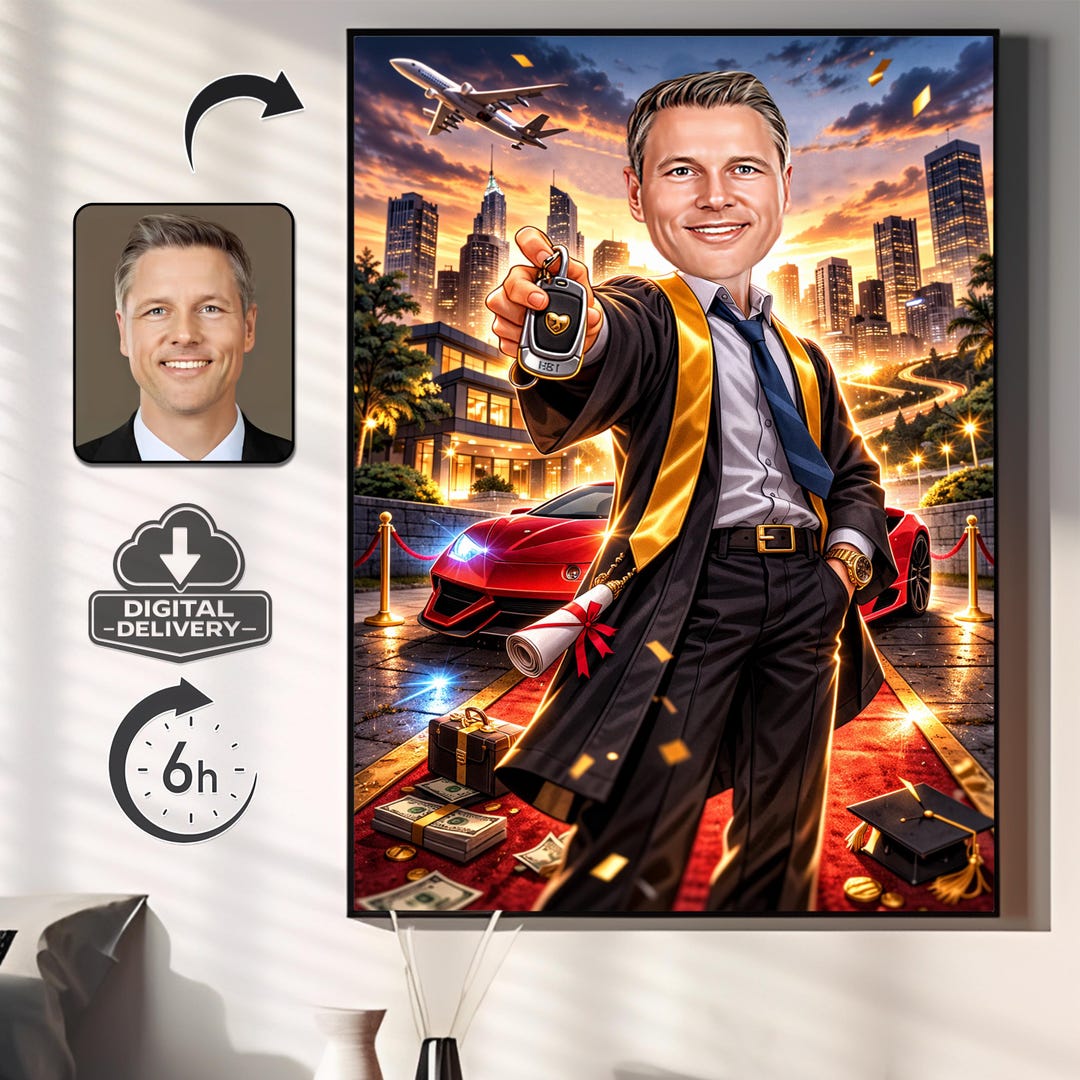 Custom Graduation Caricature Portrait – Luxury Car, Money, City ...