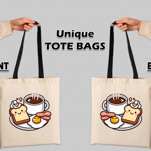 100% katoenen kartonnen draagtas voor ontbijt Herbruikbare canvas tas Aangepast cadeau voor kinderen of volwassenen Milieuvriendelijke tas voor- en achterkant.