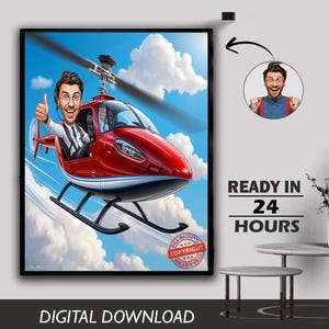 Custom Male Chopper Pilot Caricature Helicopter pilot Portrait Aviation Airline Pilot Rotorcraft pilot Birthday Gift Digital Download