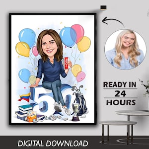 50. Geburtstag Karikatur Geschenk Individuelle personalisierte Illustration Einzigartige Meilenstein Feier Spaß & unvergessliches Andenken kann für jedes Alter erstellen