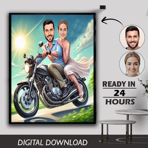 Personalized Biker couple Caricature Gift for Motorcycle Riders Gift for Motorbike Lovers Motorcyclist Birthday Gift for Him Caricature