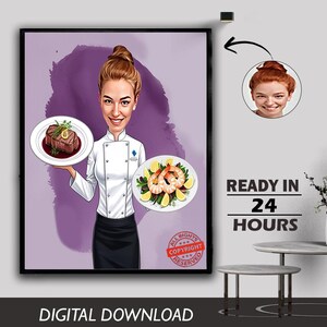 Niestandardowy portret szefa kuchni z kreskówek, prezent dla szefa kuchni, karykatura szefa kuchni, kreskówka szefa kuchni, niestandardowa karykatura ze zdjęcia, prezent dla szefa kuchni